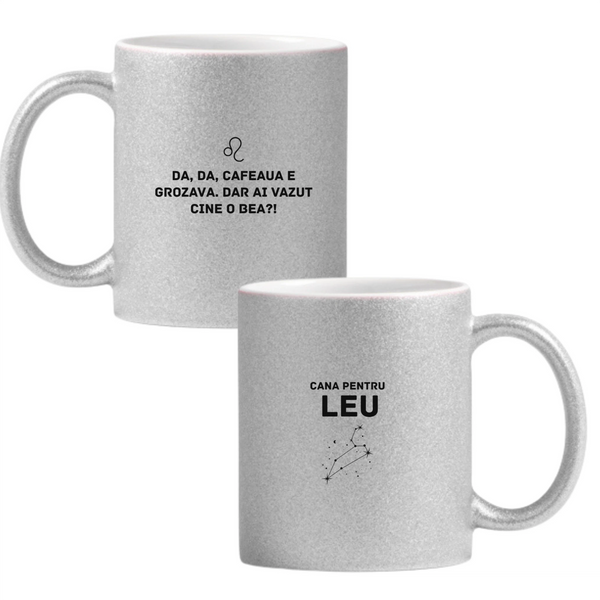 Zodia Leu Cană cu Glitter 350ml - Gri