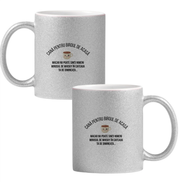 Biroul de acasă, cafea + whisky Cană cu Glitter 350ml - Gri