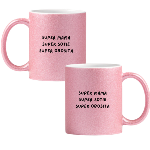 Super mamă, super soție, super obosită Cană cu Glitter 350ml - Roz