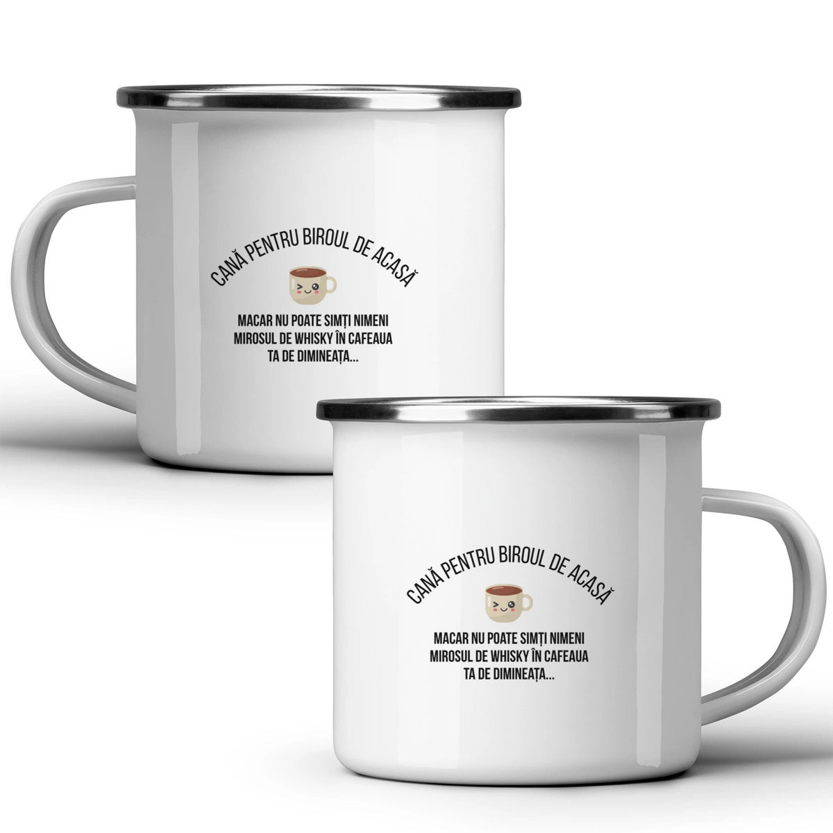 Biroul de acasă, cafea + whisky - Cană albă - cana metalica