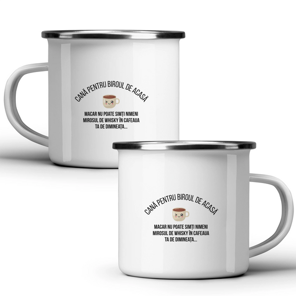 Biroul de acasă, cafea + whisky - Cană albă - cana metalica