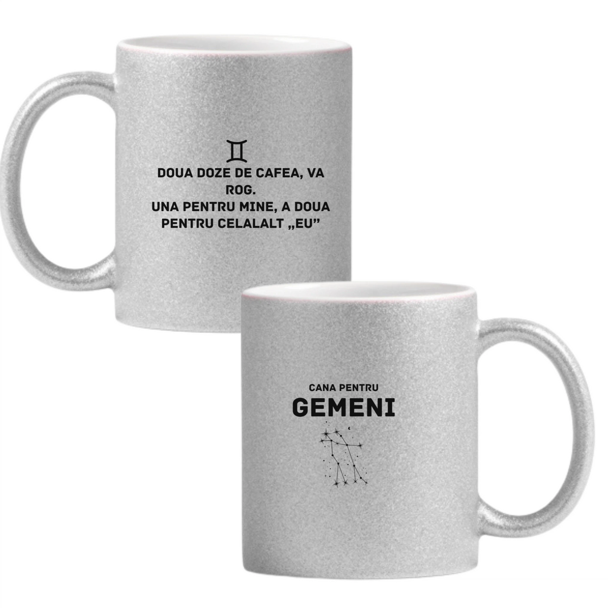 Zodia Gemeni Cană cu Glitter 350ml - Gri