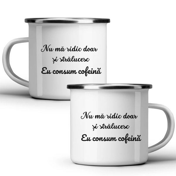 Eu consum cofeină - Cană albă - cana metalica