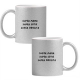 Super mamă, super soție, super obosită Cană cu Glitter 350ml - Gri
