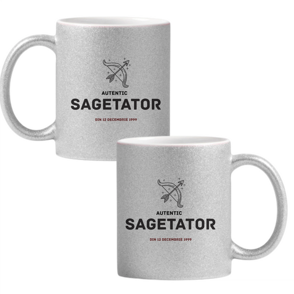 Săgetător autentic (personalizată) Cană cu Glitter 350ml - Gri