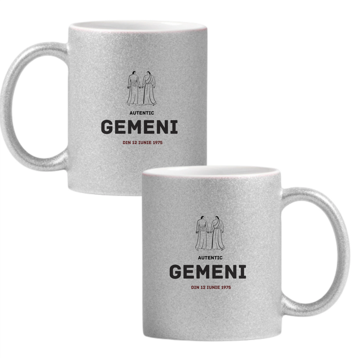 Gemeni autentic (personalizată) Cană cu Glitter 350ml - Gri