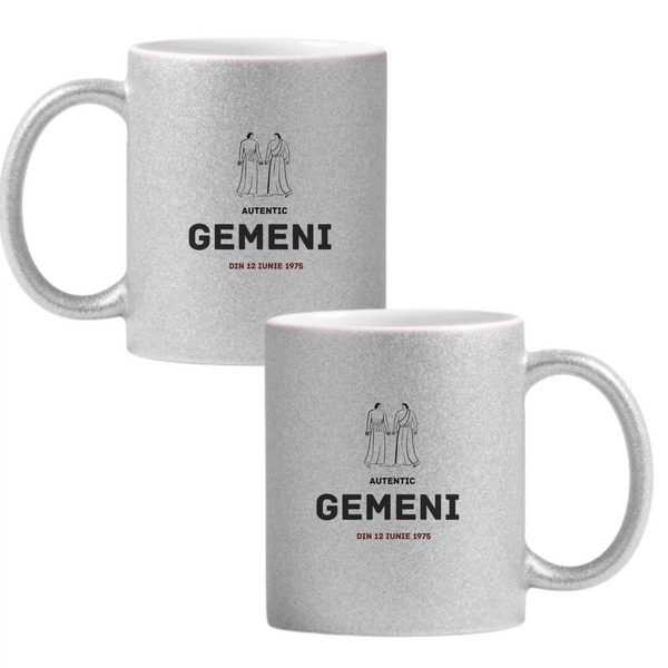 Gemeni autentic (personalizată) Cană cu Glitter 350ml - Gri