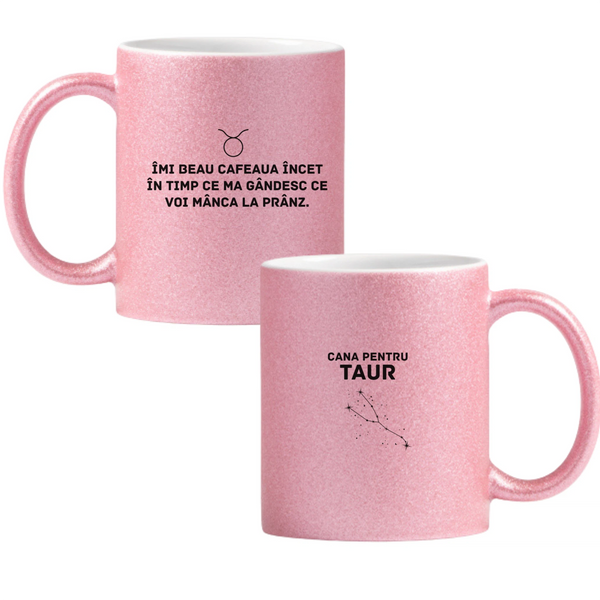 Zodia Taur Cană cu Glitter 350ml - Roz