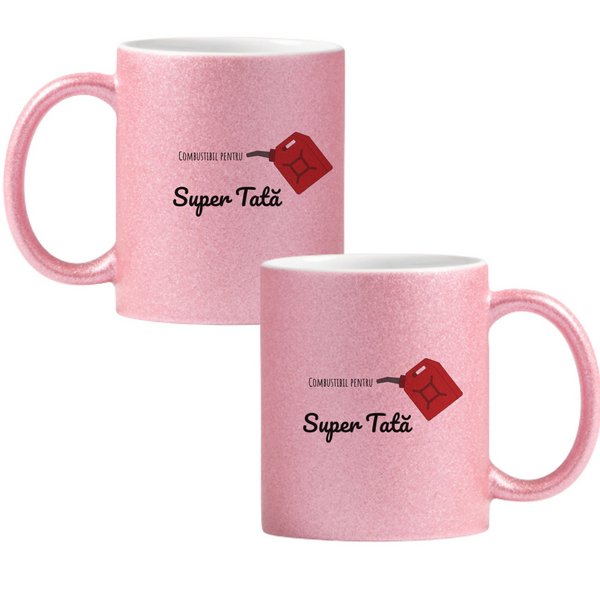 Combustibil pentru Super Tată Cană cu Glitter 350ml - Roz
