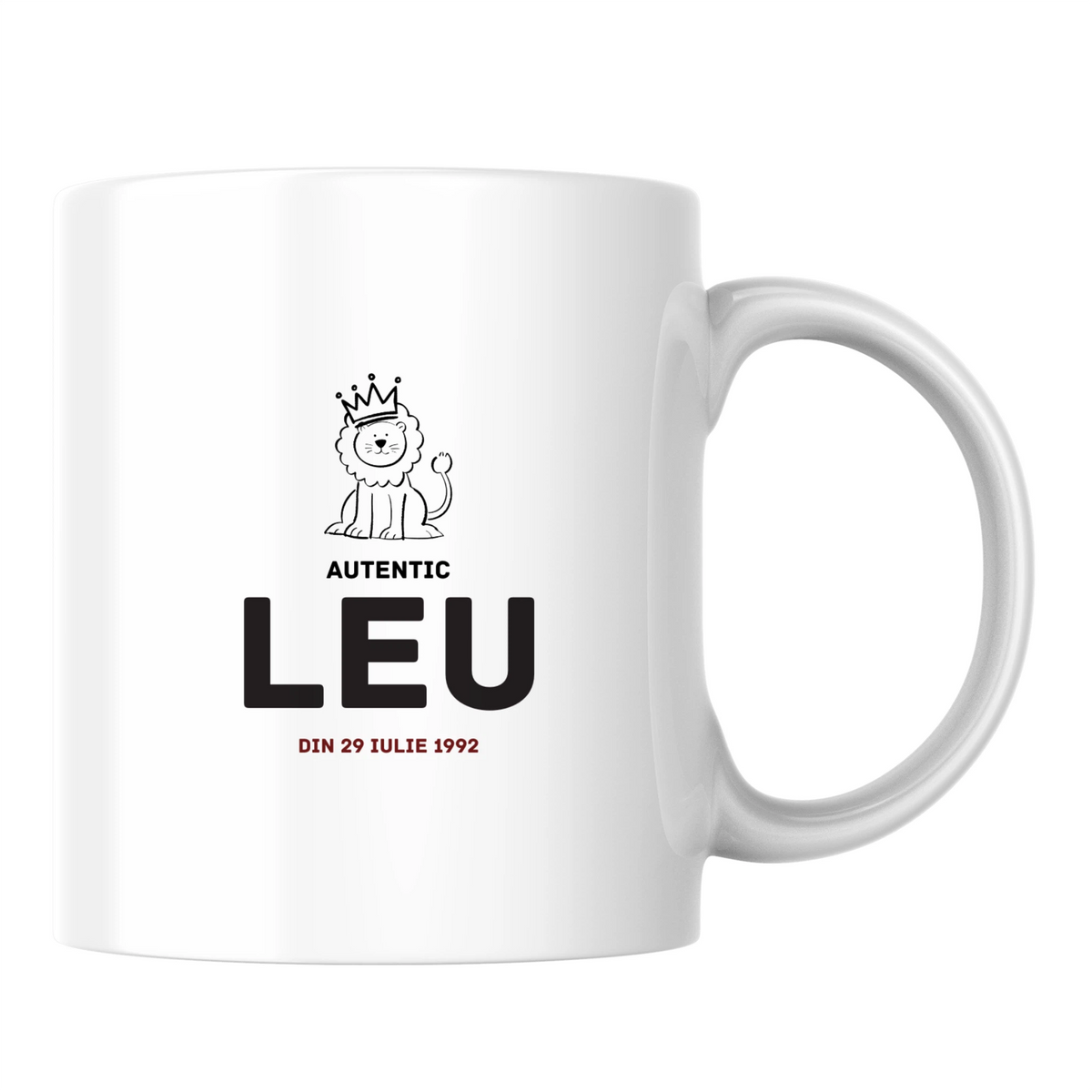 Leu autentic (personalizată) - Cană albă (o parte)
