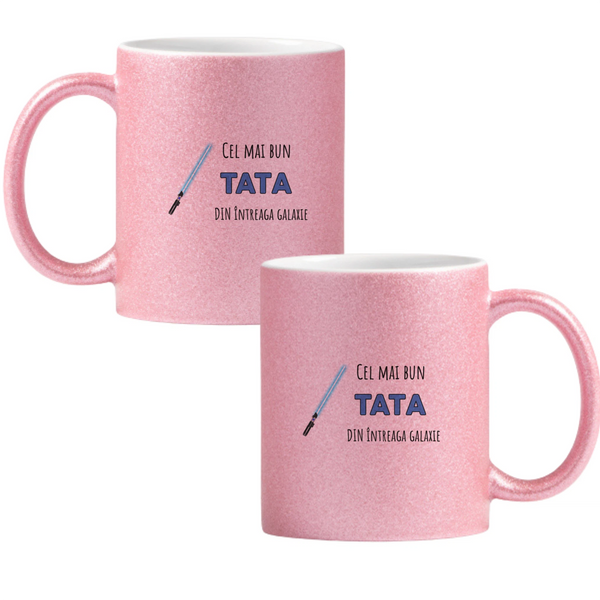 Cel mai bun tată din galaxie Cană cu Glitter 350ml - Roz