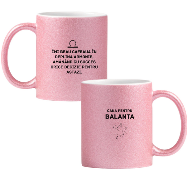 Zodia Balanță Cană cu Glitter 350ml - Roz