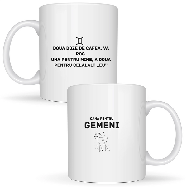 Zodia Gemeni - Cană albă (ambele parti)