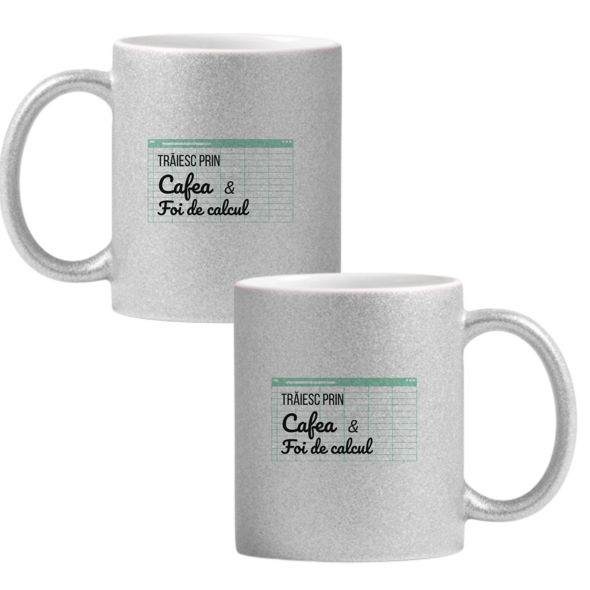 Trăind cu cafea și foi de calcul Cană cu Glitter 350ml - Gri