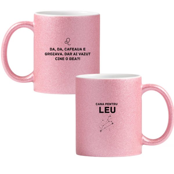 Zodia Leu Cană cu Glitter 350ml - Roz