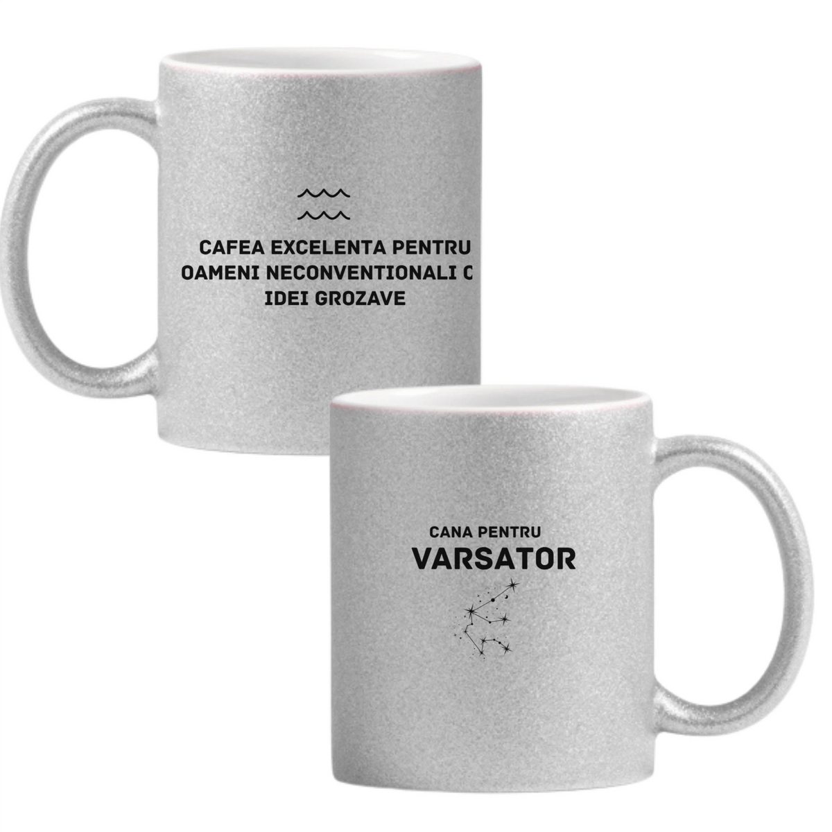 Zodia Vărsător Cană cu Glitter 350ml - Gri