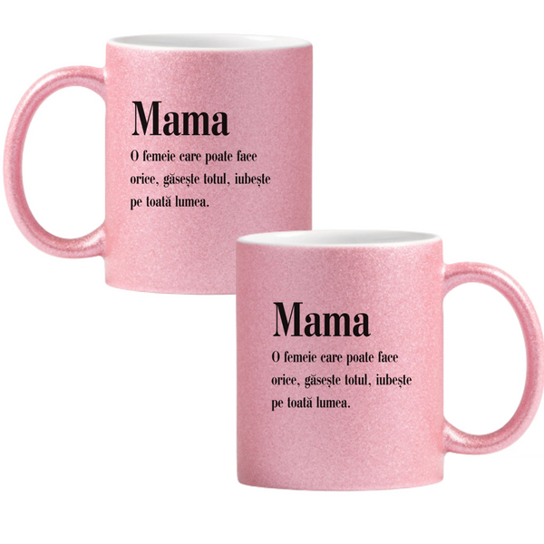 Mama găsește totul Cană cu Glitter 350ml - Roz