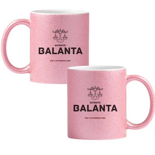 Balanță autentic (personalizată) Cană cu Glitter 350ml - Roz