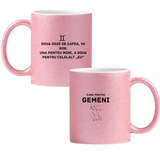Zodia Gemeni Cană cu Glitter 350ml - Roz