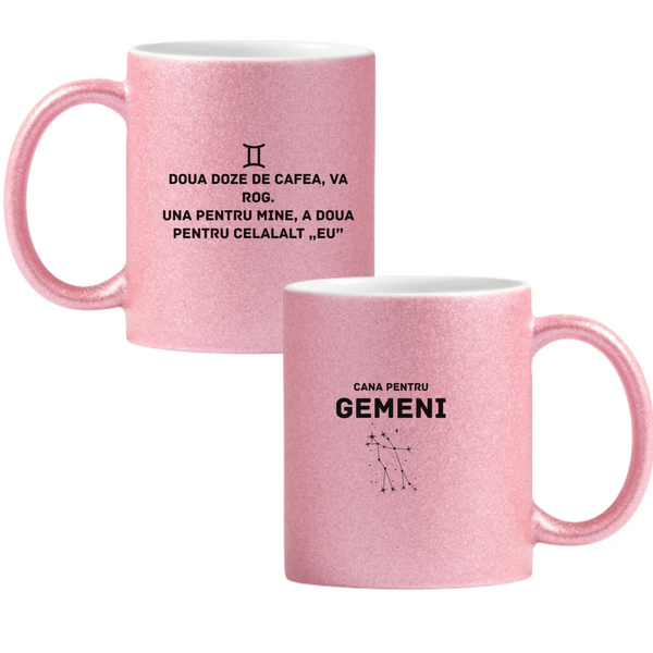 Zodia Gemeni Cană cu Glitter 350ml - Roz