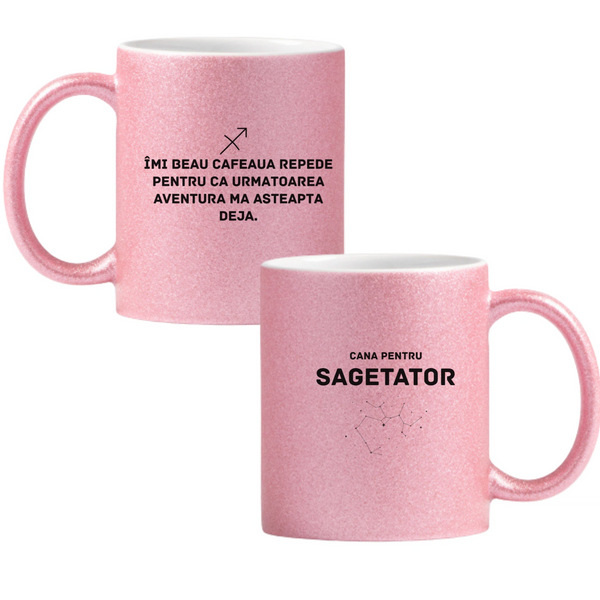 Zodia Săgetător Cană cu Glitter 350ml - Roz