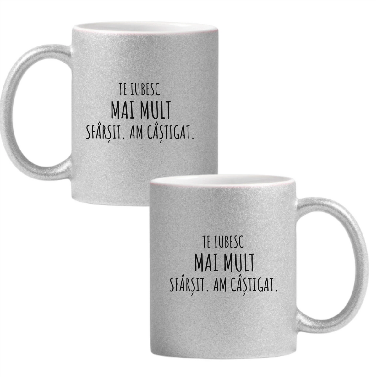 Te iubesc mai mult. Sfârșit Cană cu Glitter 350ml - Gri