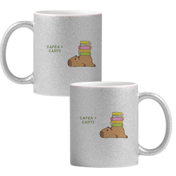 Cafea + Cărți Cană cu Glitter 350ml - Gri