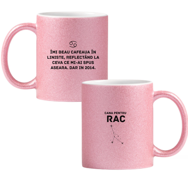 Zodia Rac Cană cu Glitter 350ml - Roz