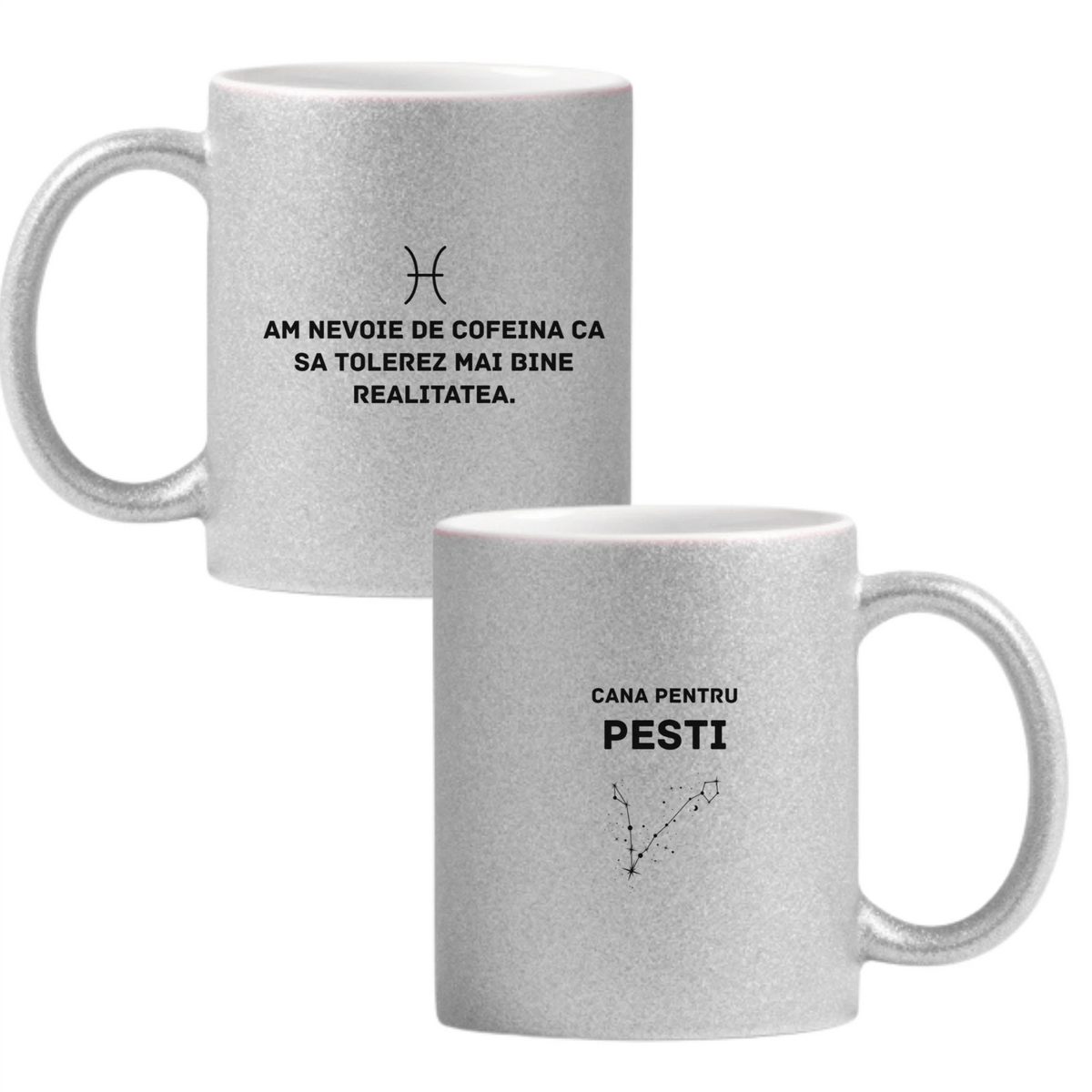 Zodia Pești Cană cu Glitter 350ml - Gri