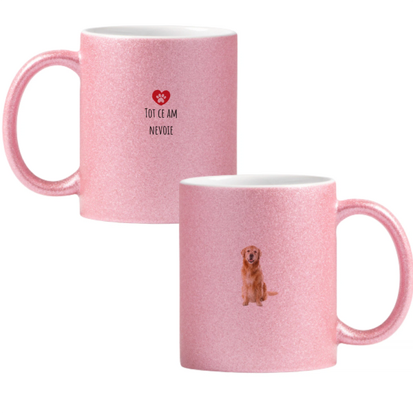 Tot ce am nevoie (cu poza ta) Cană cu Glitter 350ml - Roz