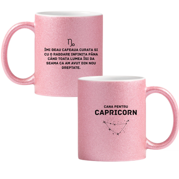 Zodia Capricorn Cană cu Glitter 350ml - Roz