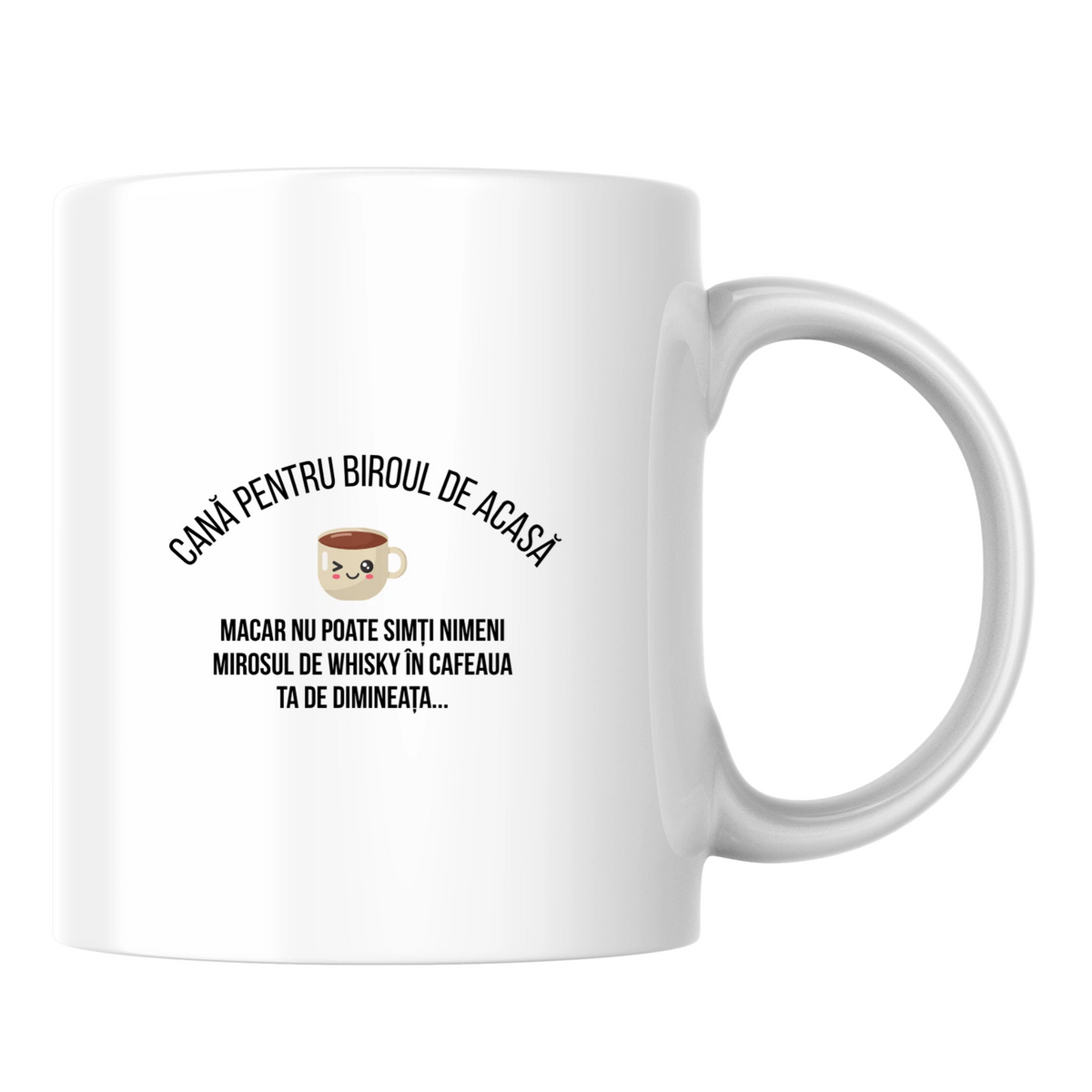 Biroul de acasă, cafea + whisky - Cană albă (o parte)