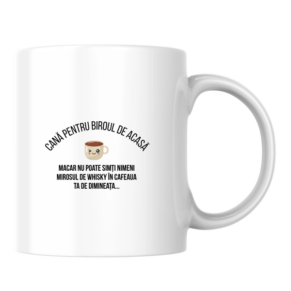 Biroul de acasă, cafea + whisky - Cană albă (o parte)