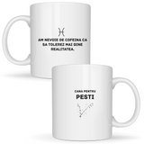 Zodia Pești - Cană albă (ambele parti)