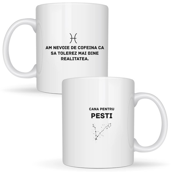 Zodia Pești - Cană albă (ambele parti)