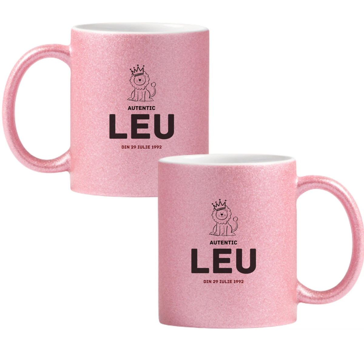 Leu autentic (personalizată) Cană cu Glitter 350ml - Roz