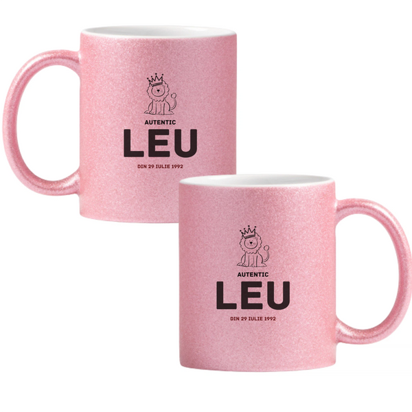 Leu autentic (personalizată) Cană cu Glitter 350ml - Roz