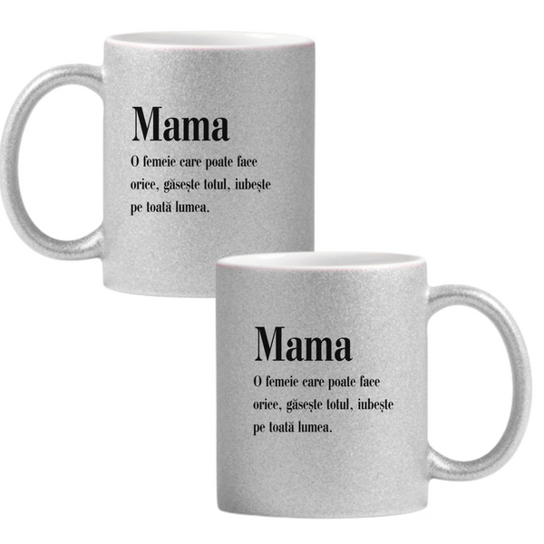 Mama găsește totul Cană cu Glitter 350ml - Gri
